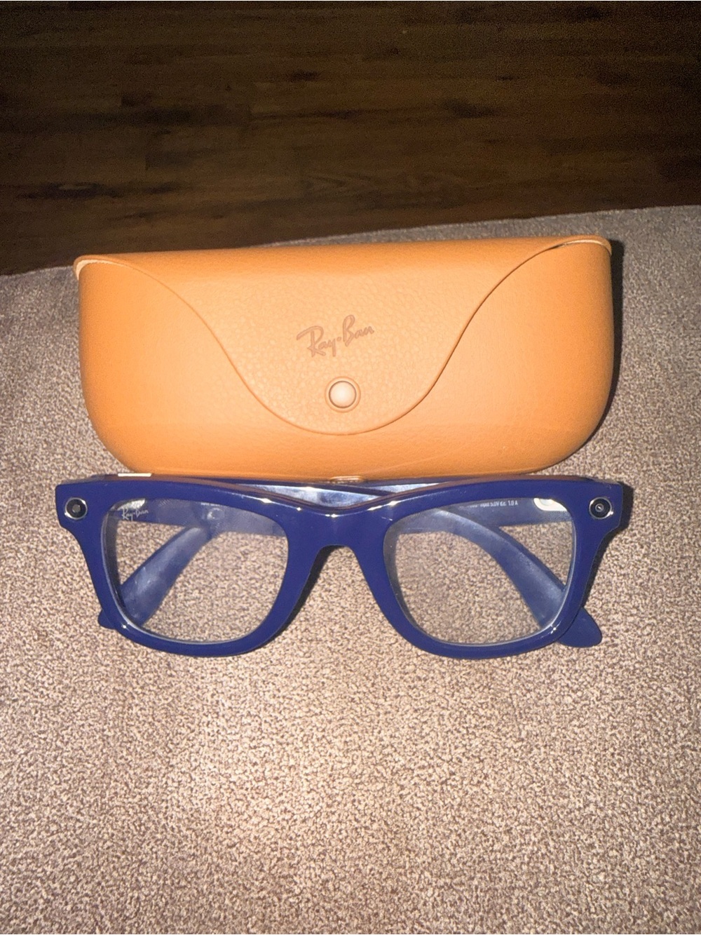 Ray-Ban Men’s Wayfarer-Style Glasses in Deep Blue with Tan Case